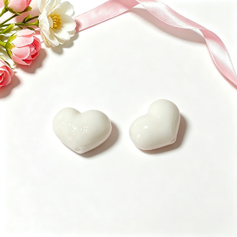 Cute Peach Heart Lampwork Glass Beads