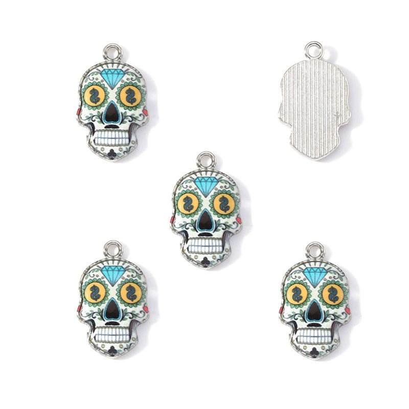 Colorful Enamel Skull Charms – Printed Alloy Skull Pendants for DIY Bracelets, Necklaces, Earrings & Jewelry Making