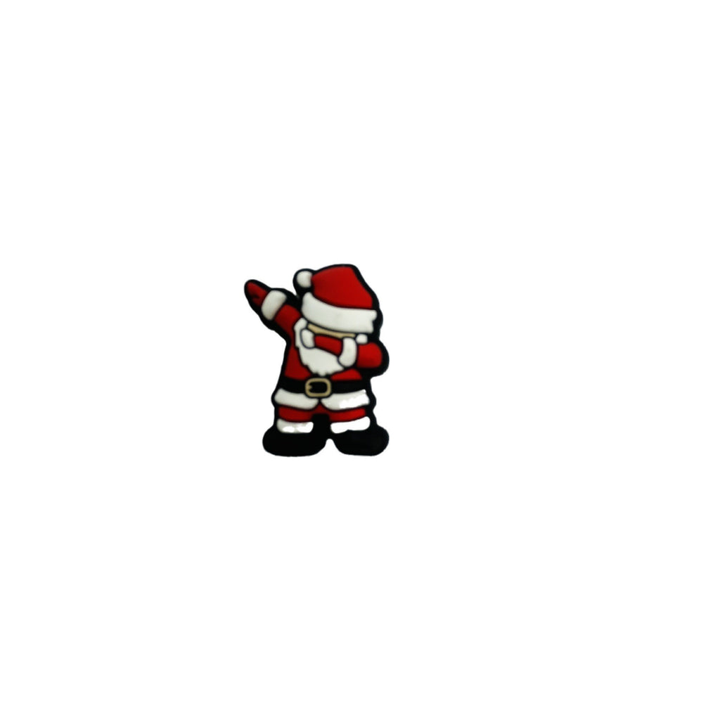 Dabbing Santa Claus silicone focal bead in a red suit and Santa hat on a white background.