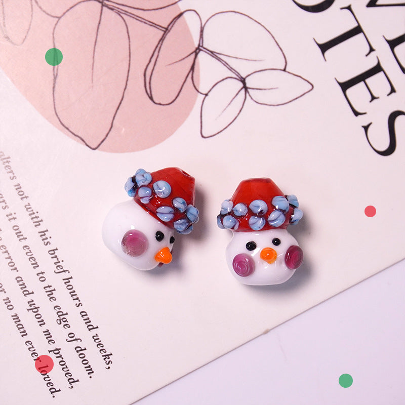 Hand-Painted Christmas Snowman Glass Beads