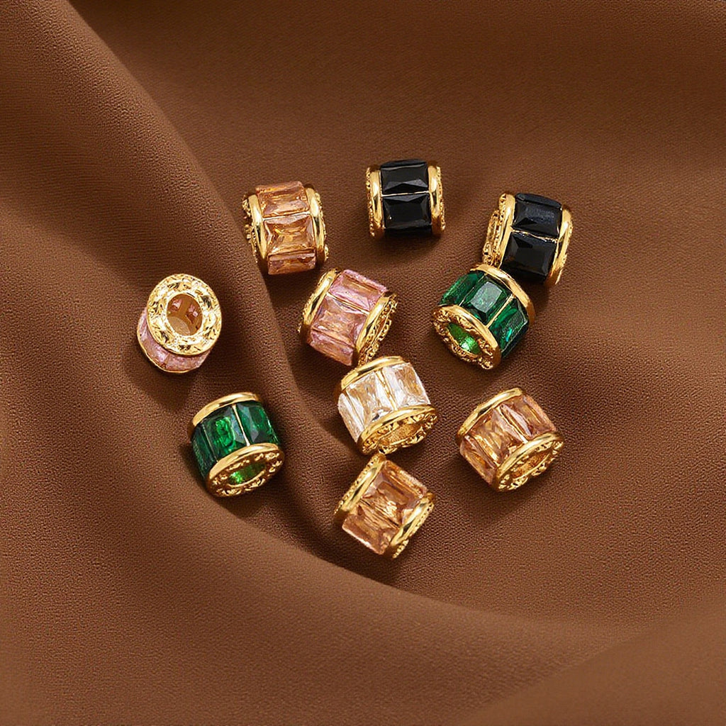 18K Gold-Plated Stainless Steel Crystal Barrel Spacer Beads 1pc
