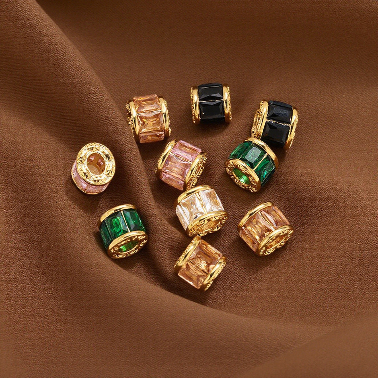 18K Gold-Plated Stainless Steel Crystal Barrel Spacer Beads 1pc