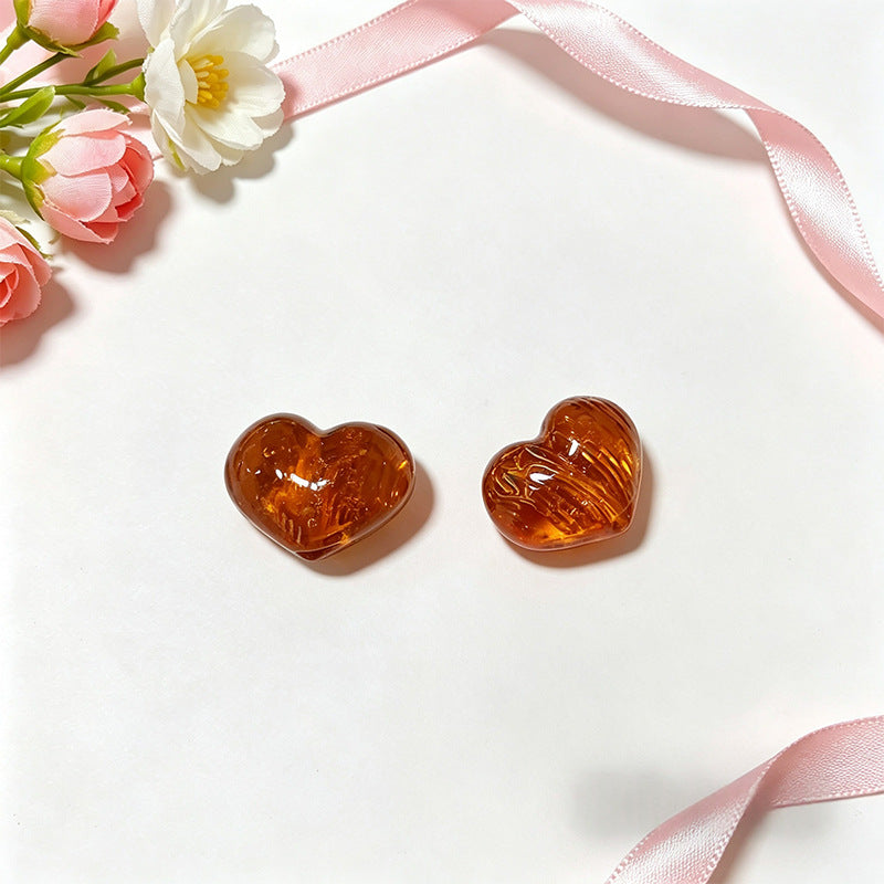 Cute Peach Heart Lampwork Glass Beads