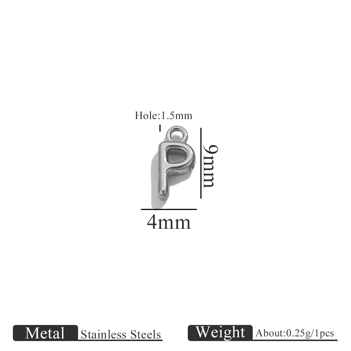 Mini A–Z Stainless Steel Round Letter Charms 10pcs