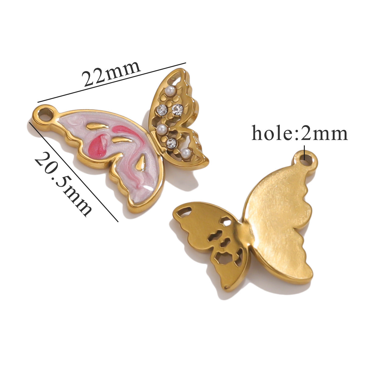 Vintage Patterned Stainless Steel Butterfly Pendant Charm 2pcs