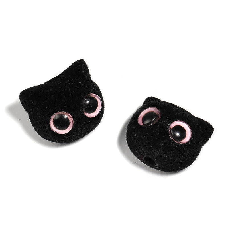 Flocked Big-Eyed Cat Head Beads