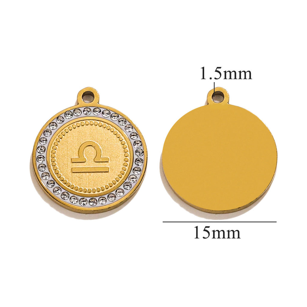 18K Gold-Plated Round Zodiac Constellation Pendant Charms – 12 Signs