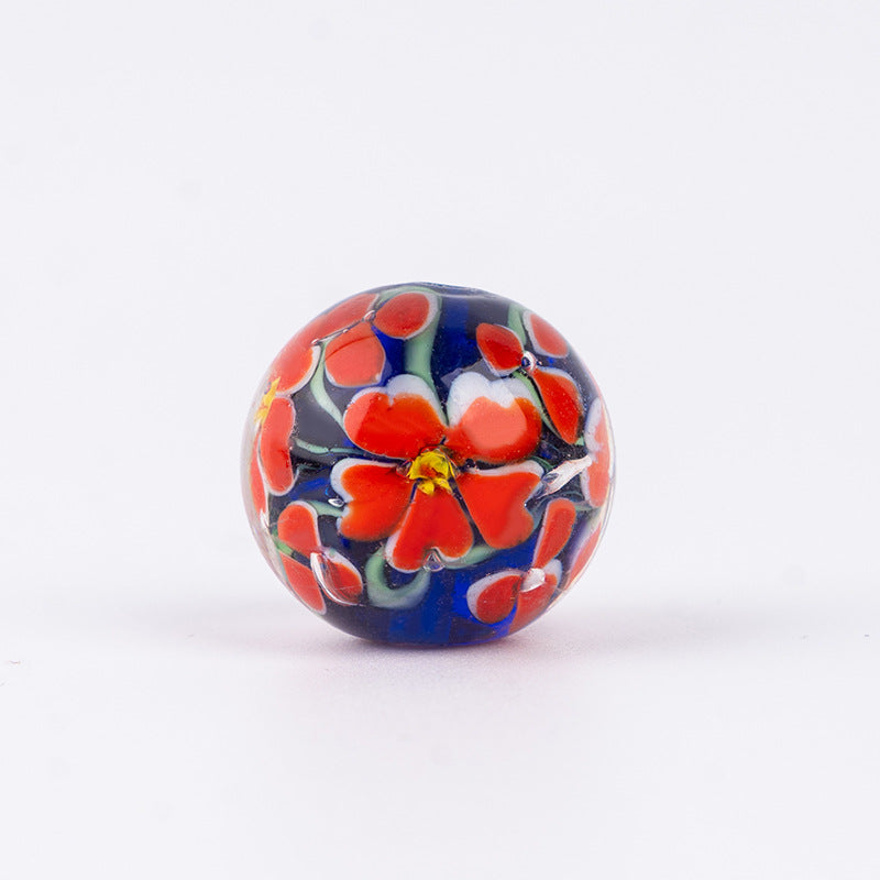 Large Pink Flower Ball Glass Beads