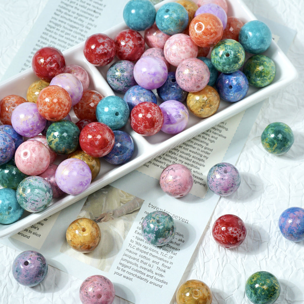 Porcelain-Style Oil Painting Glass Round Beads