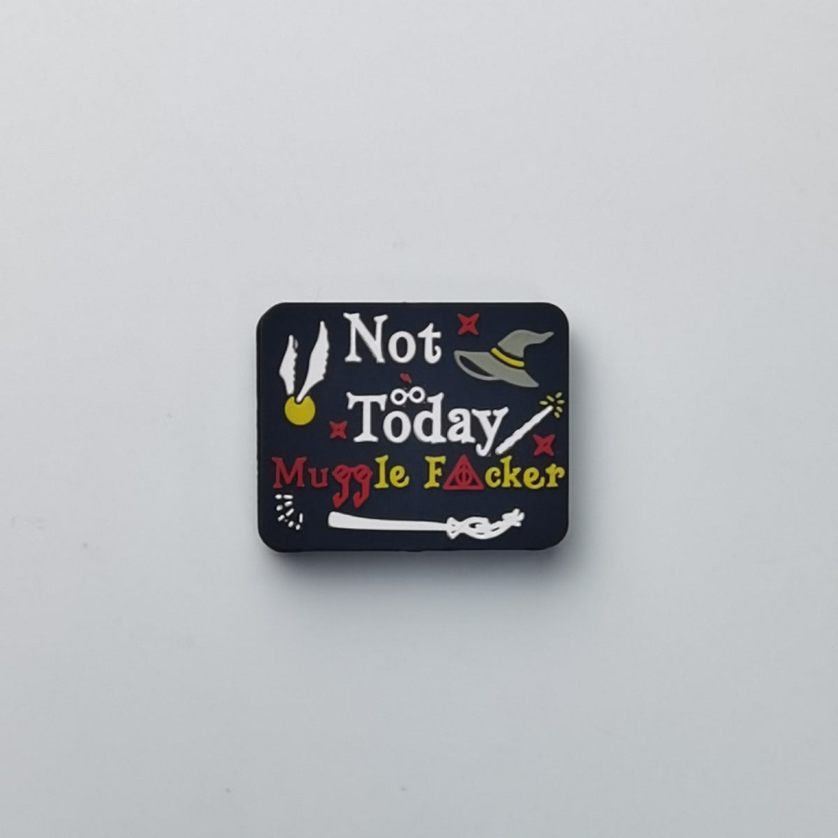 Square black bead with Not Today Muggle text and witch icons