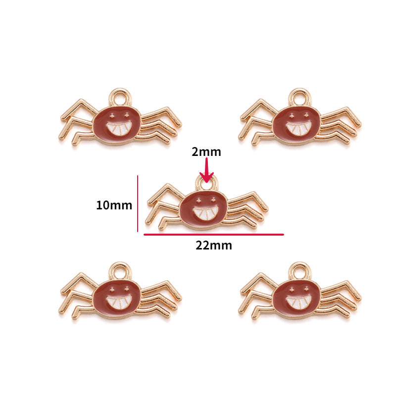 Five rose gold spider charms with brown enamel, 22mm by 10mm