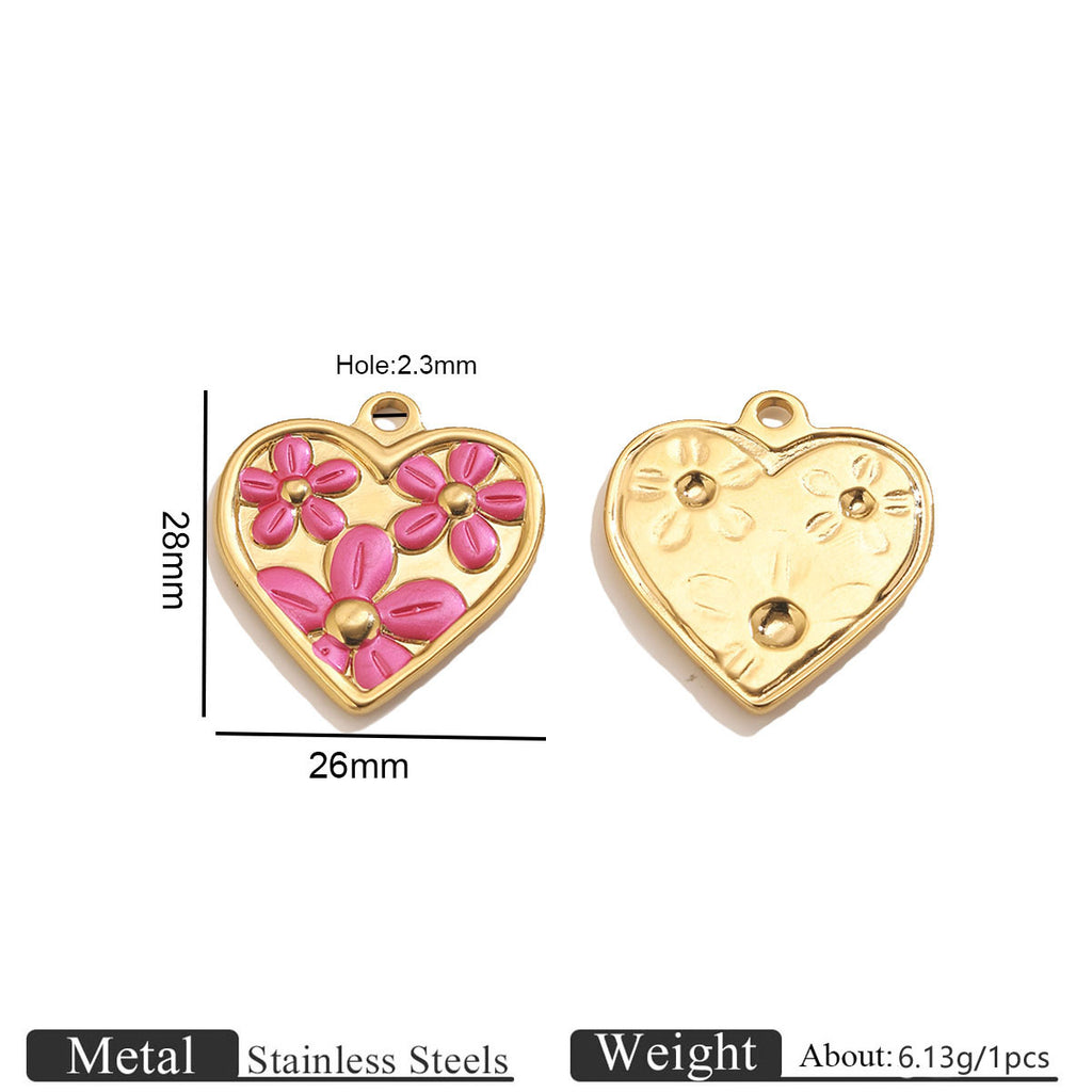 Enamel Heart Flower Charms