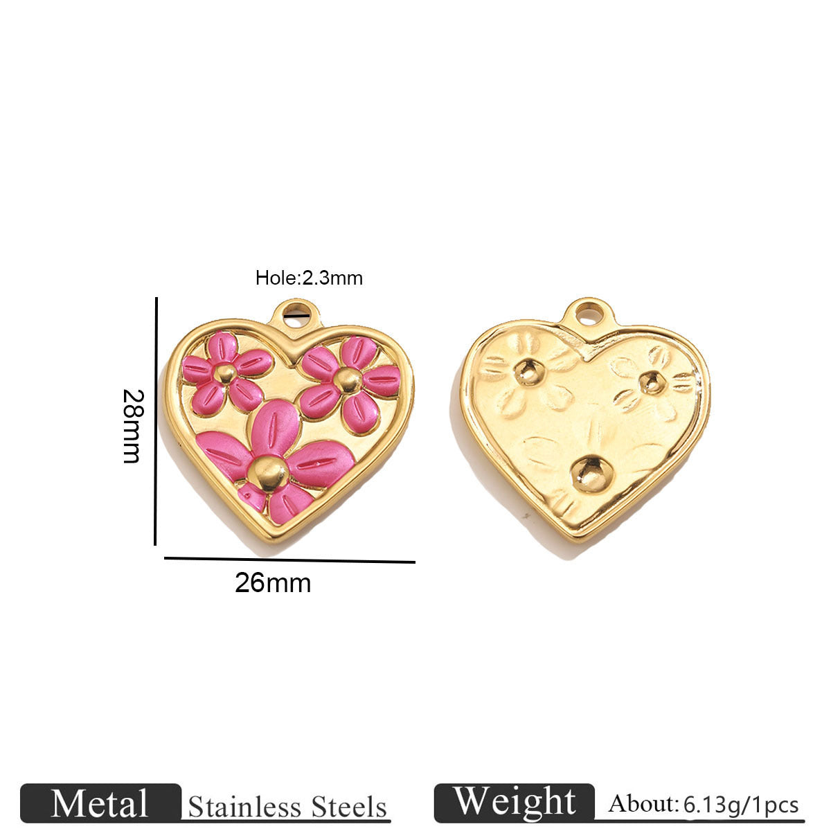 Enamel Heart Flower Charms