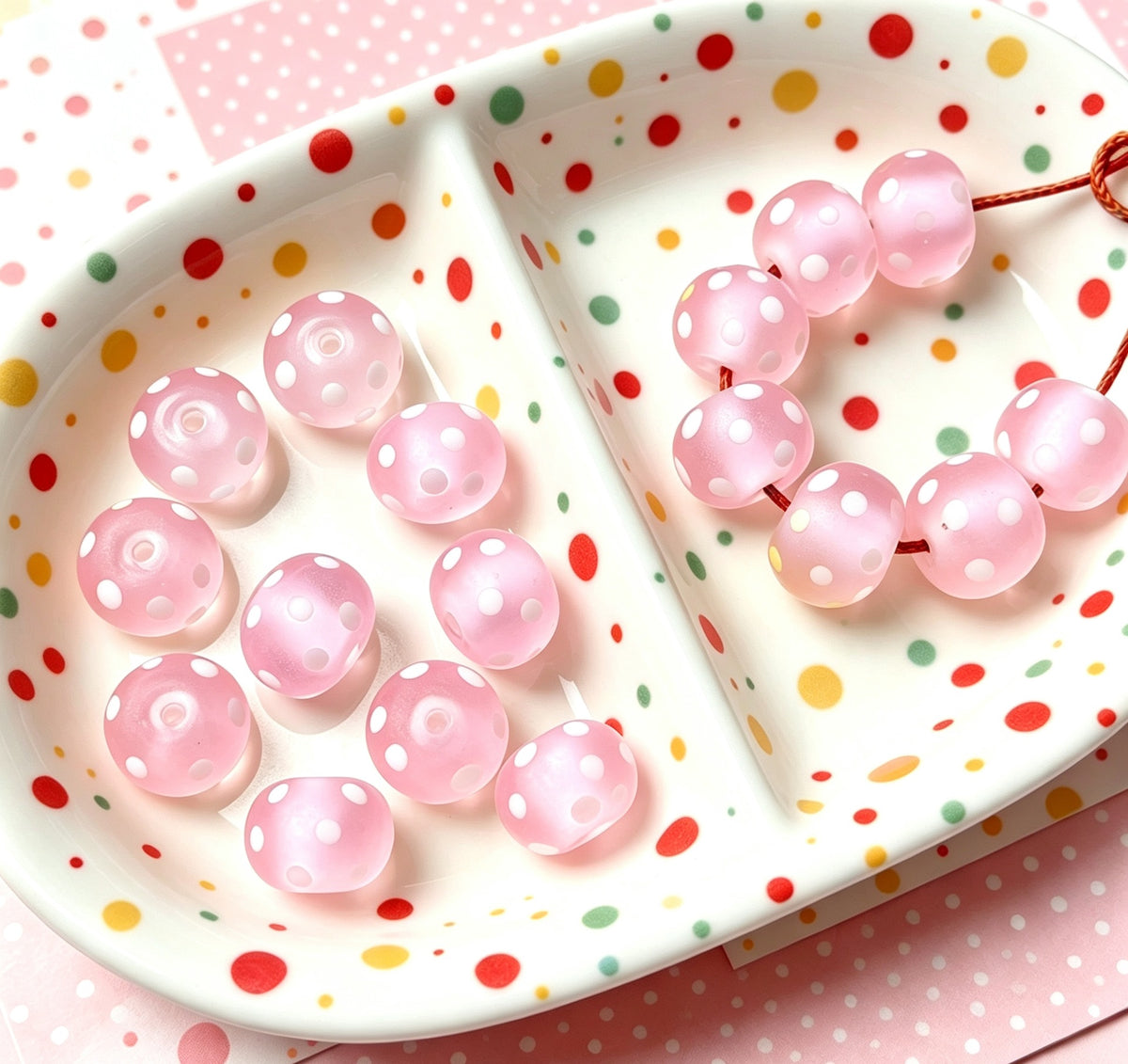 Candy-Color Matte Polka Dot Glazed Beads