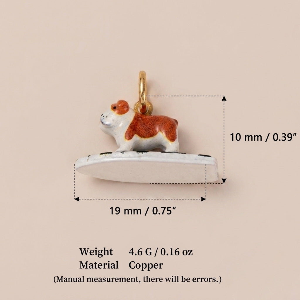 18K Gold-Plated Seaside Surfing Dog Pendant Charms