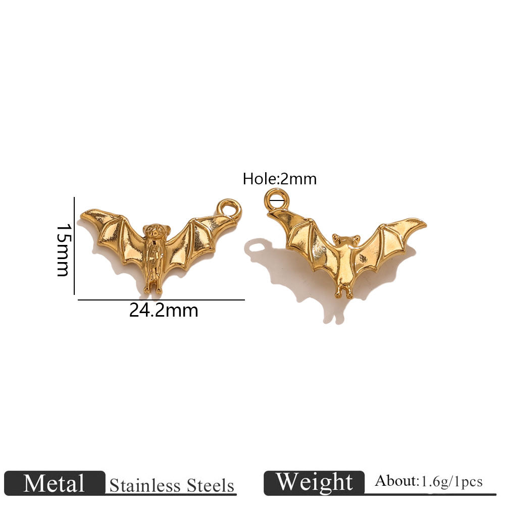 18K Gold-Plated Stainless Steel Animal Pendant Charms – Bat, Spider & Owl