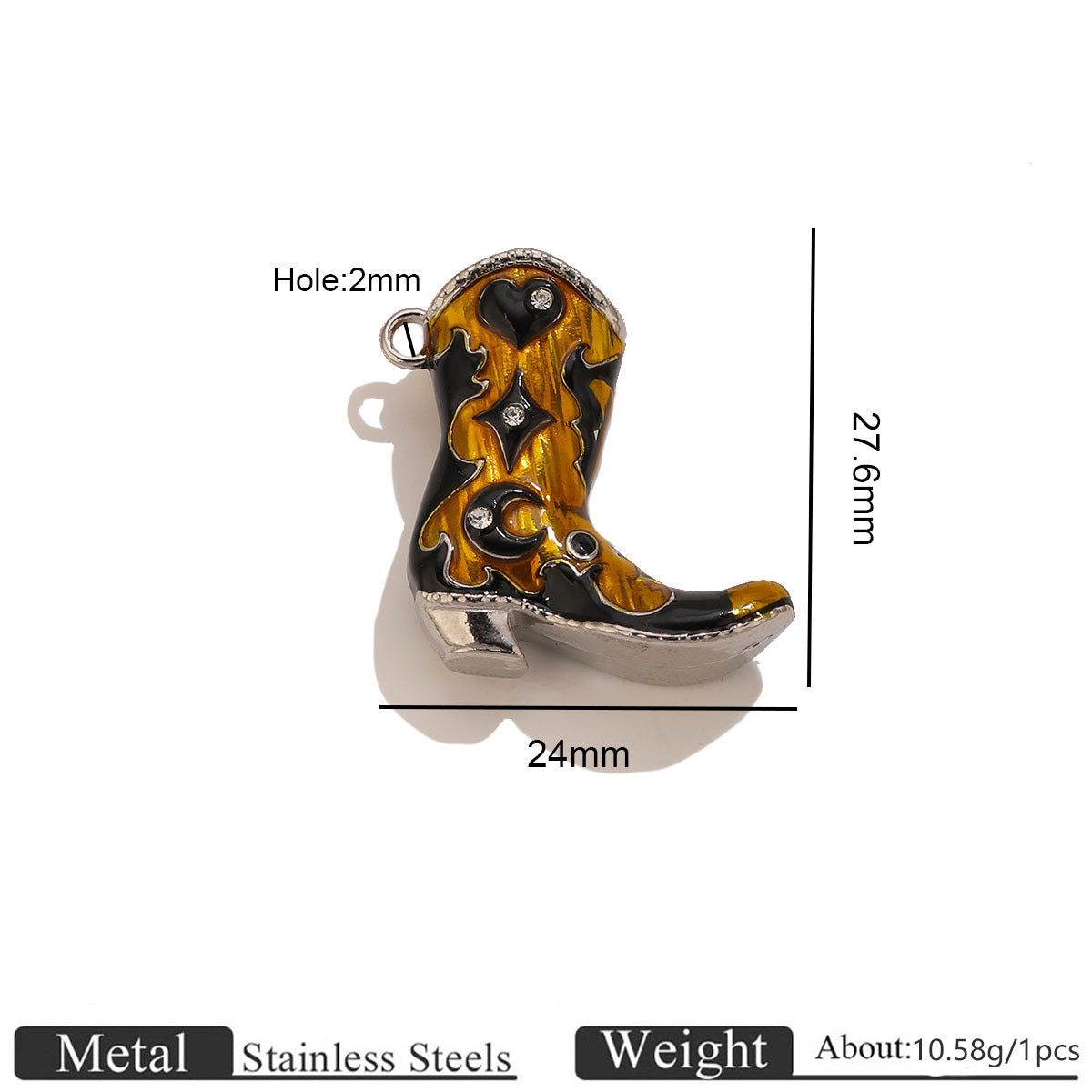 Western Cowboy Boot Stainless Steel Pendant Charms