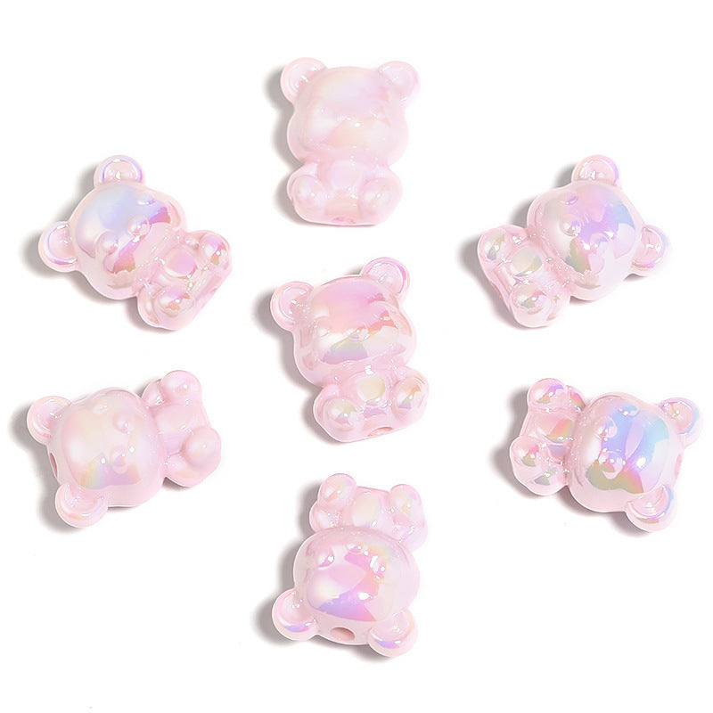 Colorful Acrylic Bear Beads – Plated Cartoon Teddy Bear Beads for DIY Phone Charms, Beadable Pens, Bracelets & Jewelry Making