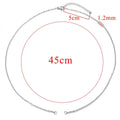 Silver chain connector link with size chart showing 45cm length, 5cm extender and 1.2mm width