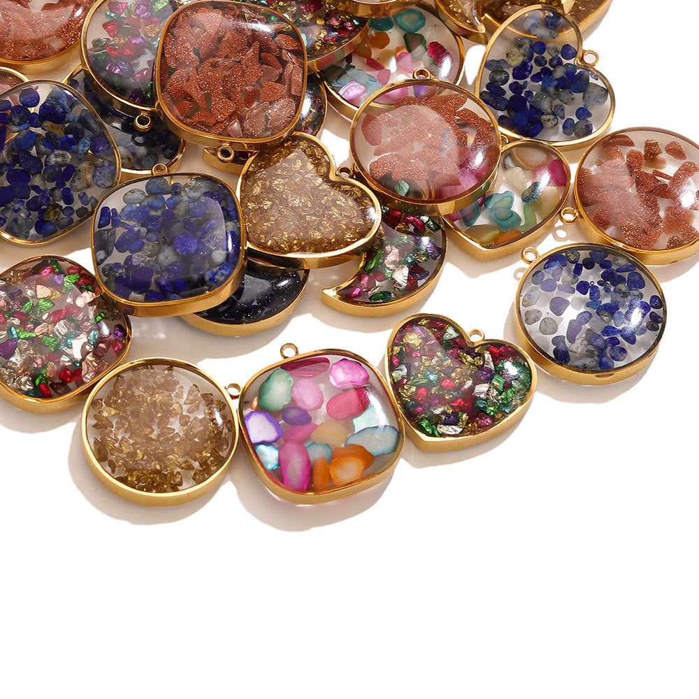 Epoxy Crushed Stone Pendant Charms