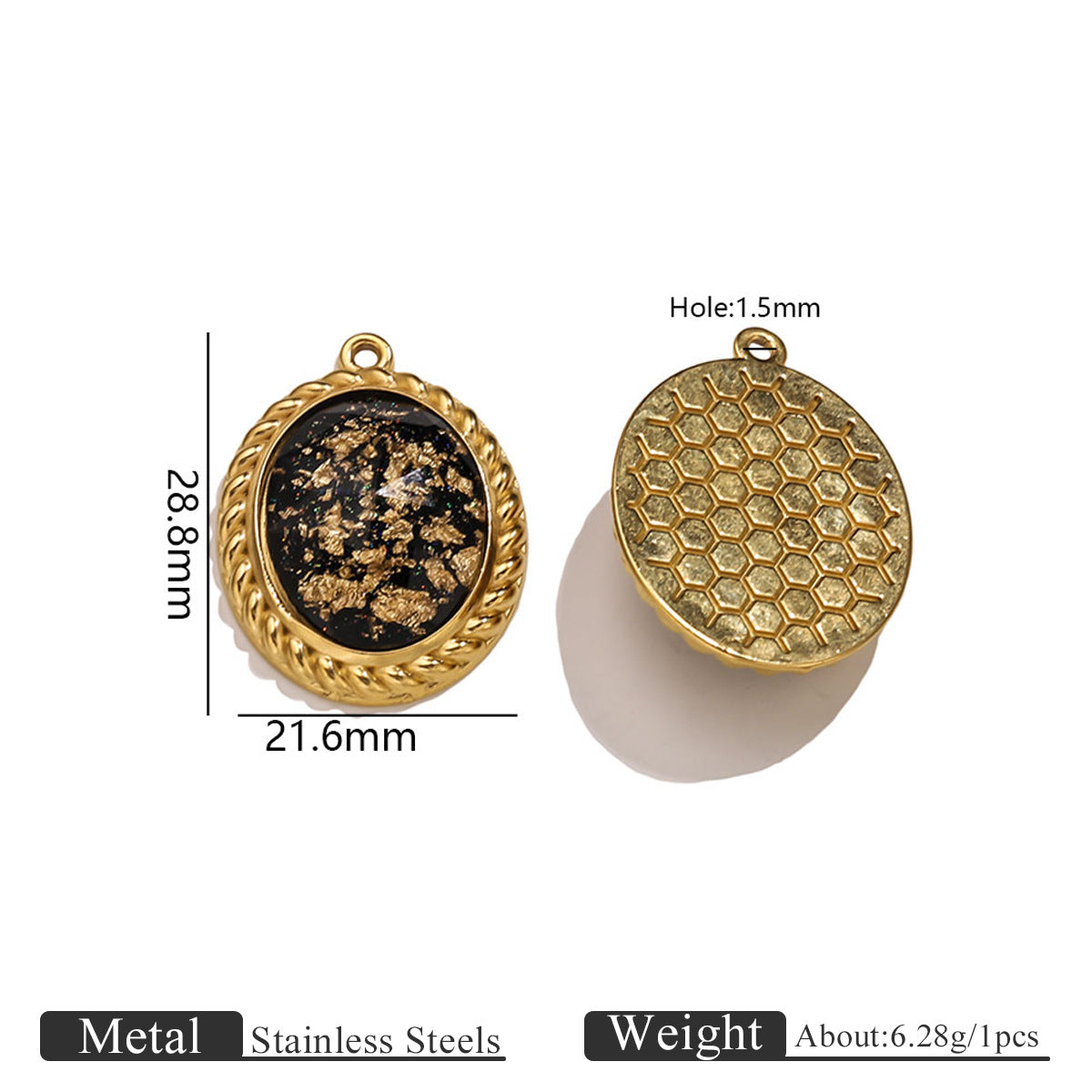 Vintage Black and Gold Foil Stainless Steel Pendant Charms – Butterfly, Star & Heart