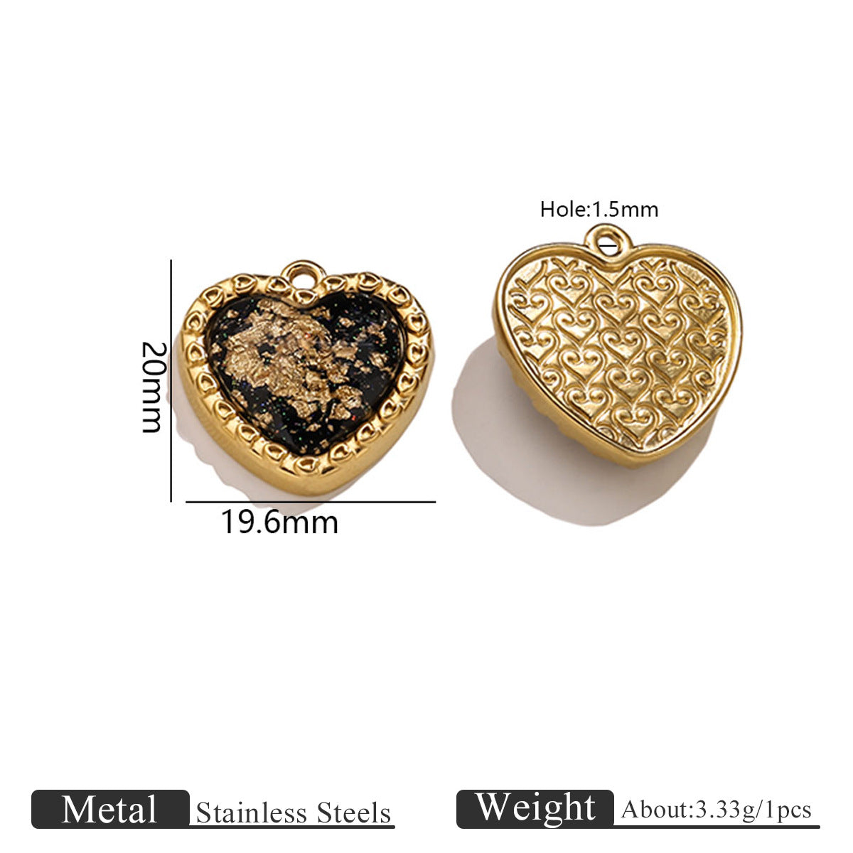 Vintage Black and Gold Foil Stainless Steel Pendant Charms – Butterfly, Star & Heart
