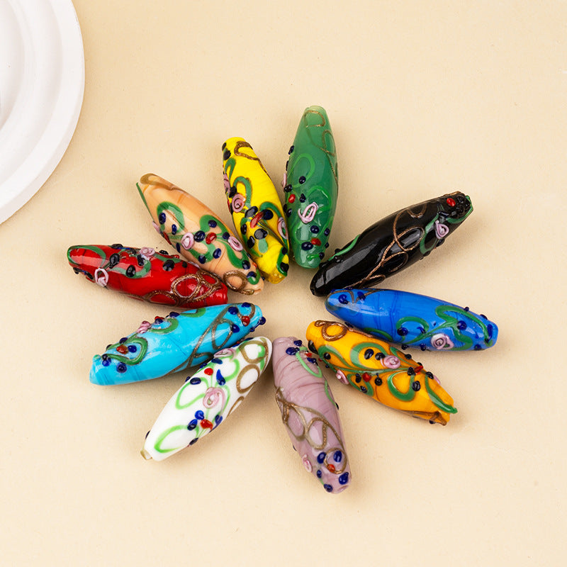 3D Silk-Pattern Glazed Waist Drum Beads