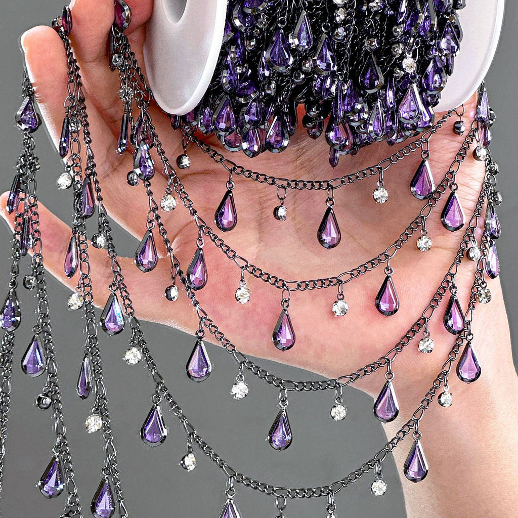 Light Purple Teardrop Rhinestone Decorative Chain – 10 Meters