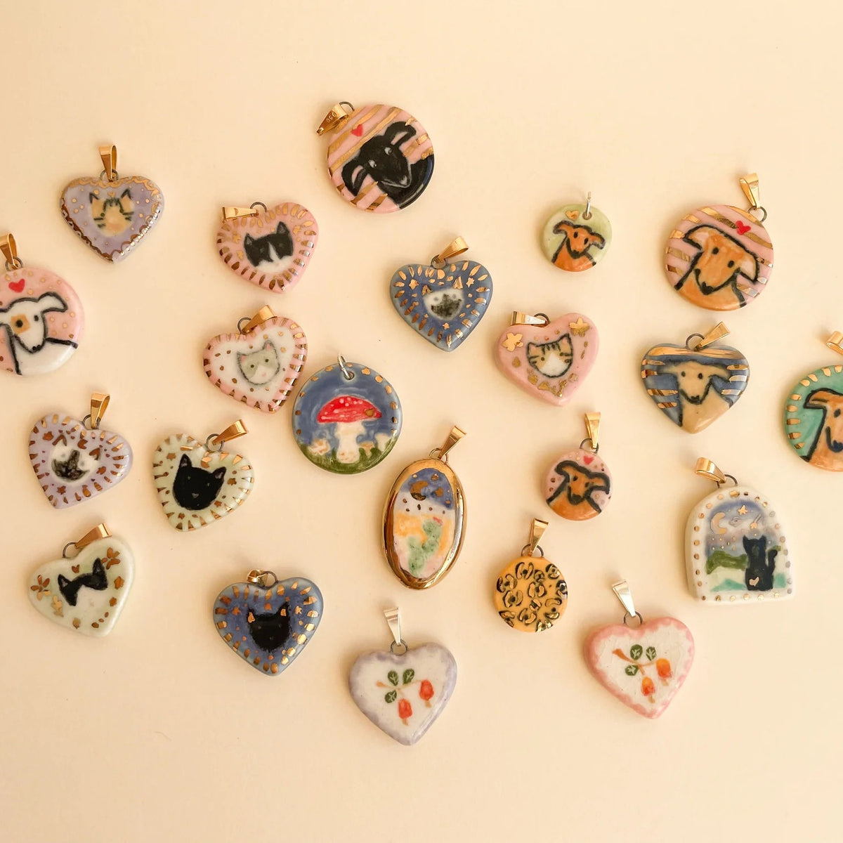 18K Gold-Plated Colorful Heart Pendant Charms