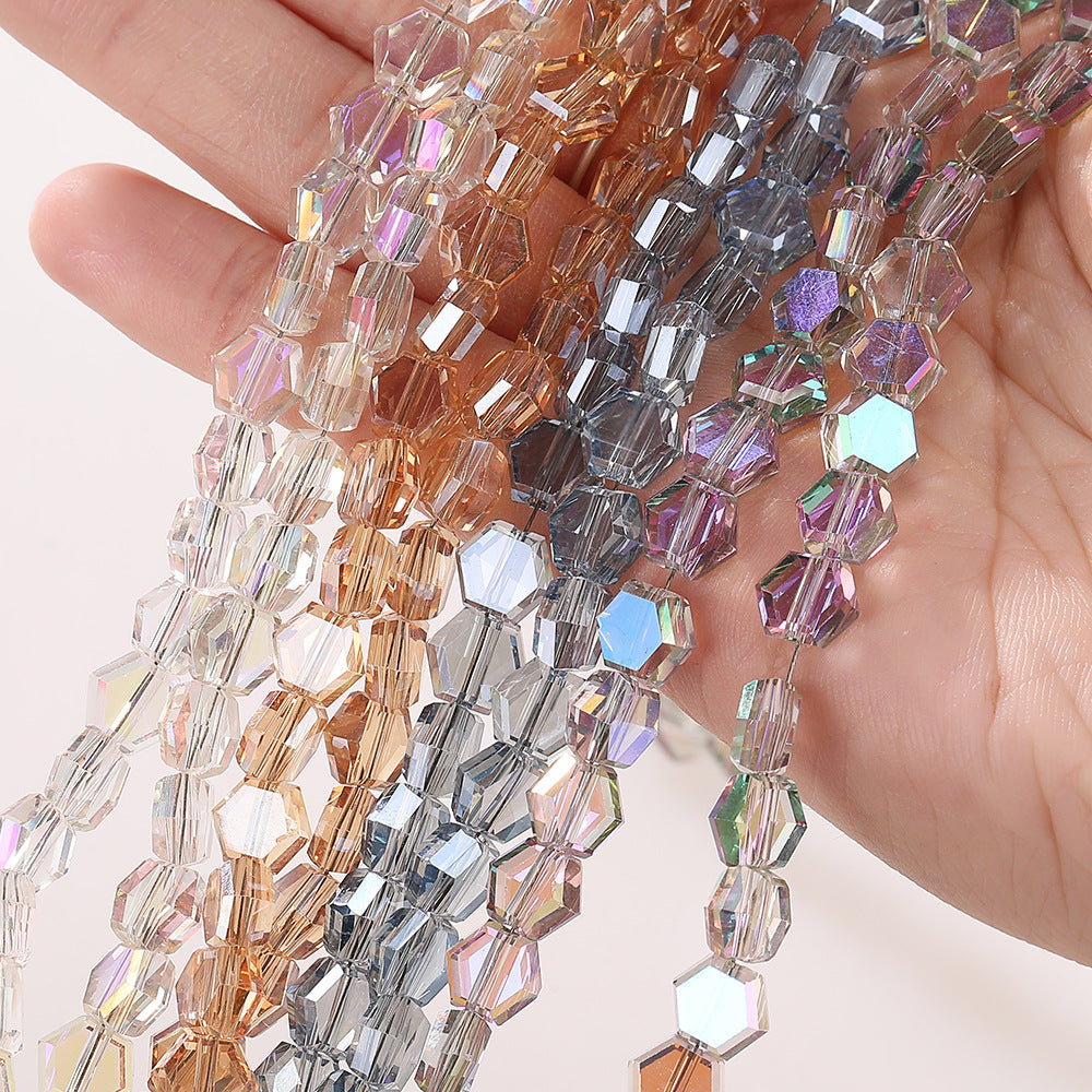 8mm Colorful Hexagonal Glazed Glass Beads – Faceted Geometric Beads for DIY Bracelets, Necklaces & Jewelry Making