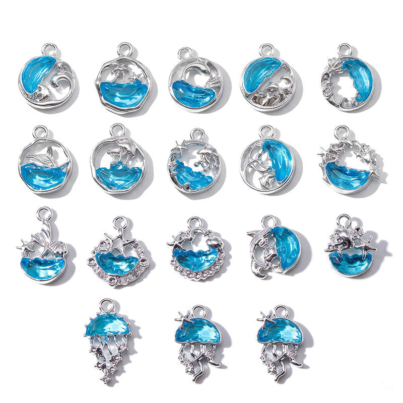 Blue Glass Inlay Jellyfish Charms – Ocean-Inspired Alloy Jellyfish Pendants for DIY Bracelets, Necklaces & Jewelry Making