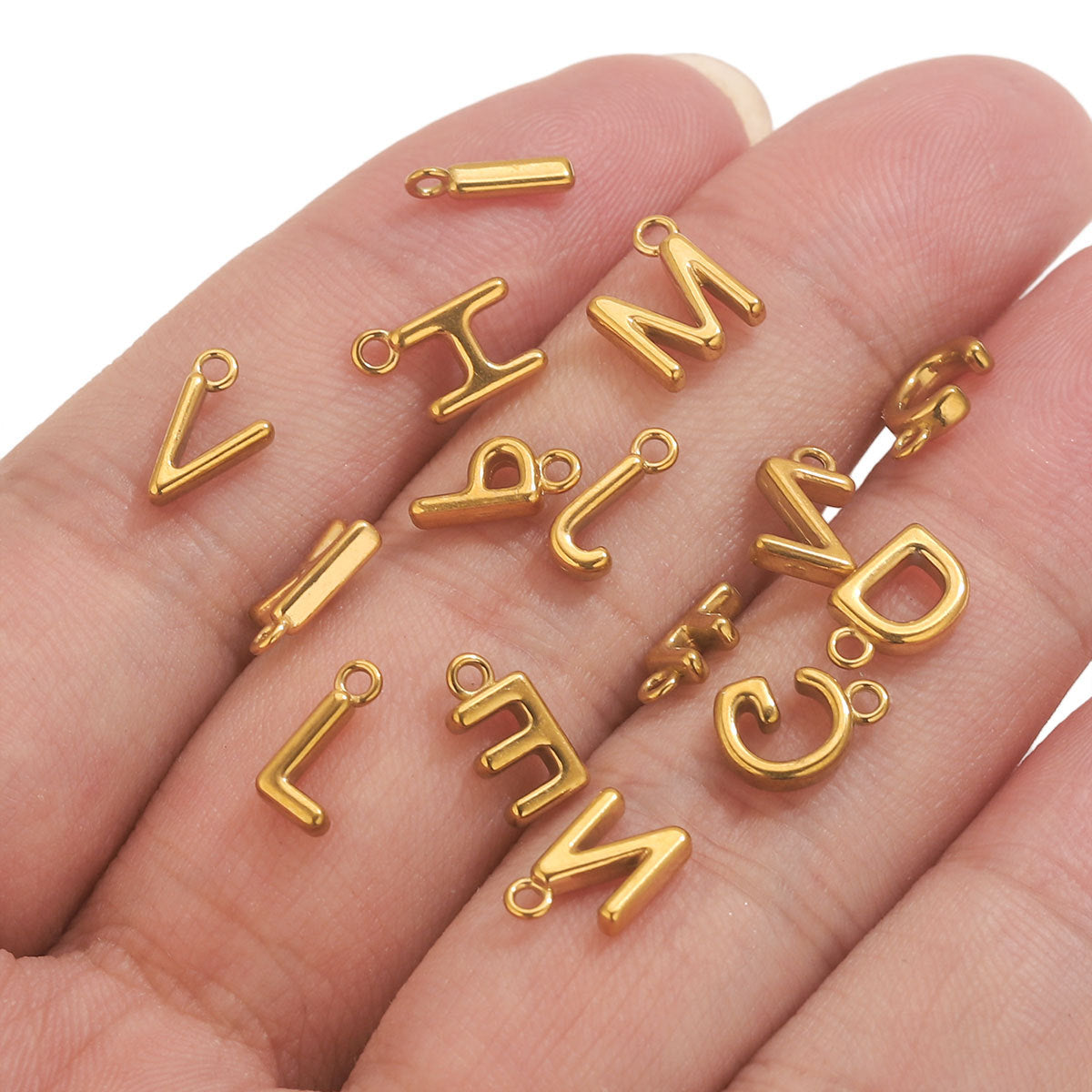 Mini A–Z Stainless Steel Round Letter Charms 10pcs