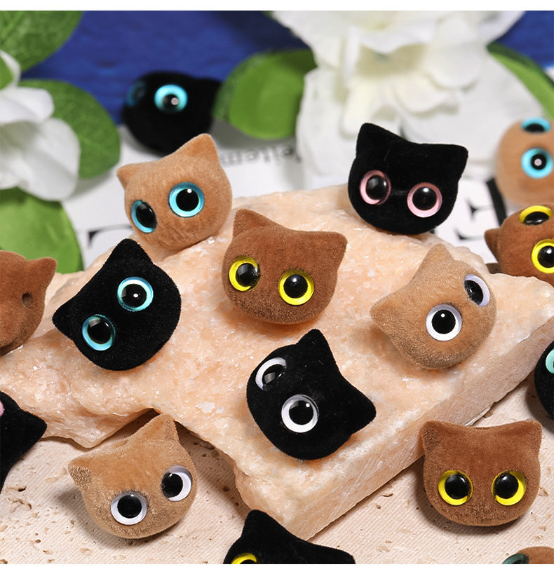 Flocked Big-Eyed Cat Head Beads