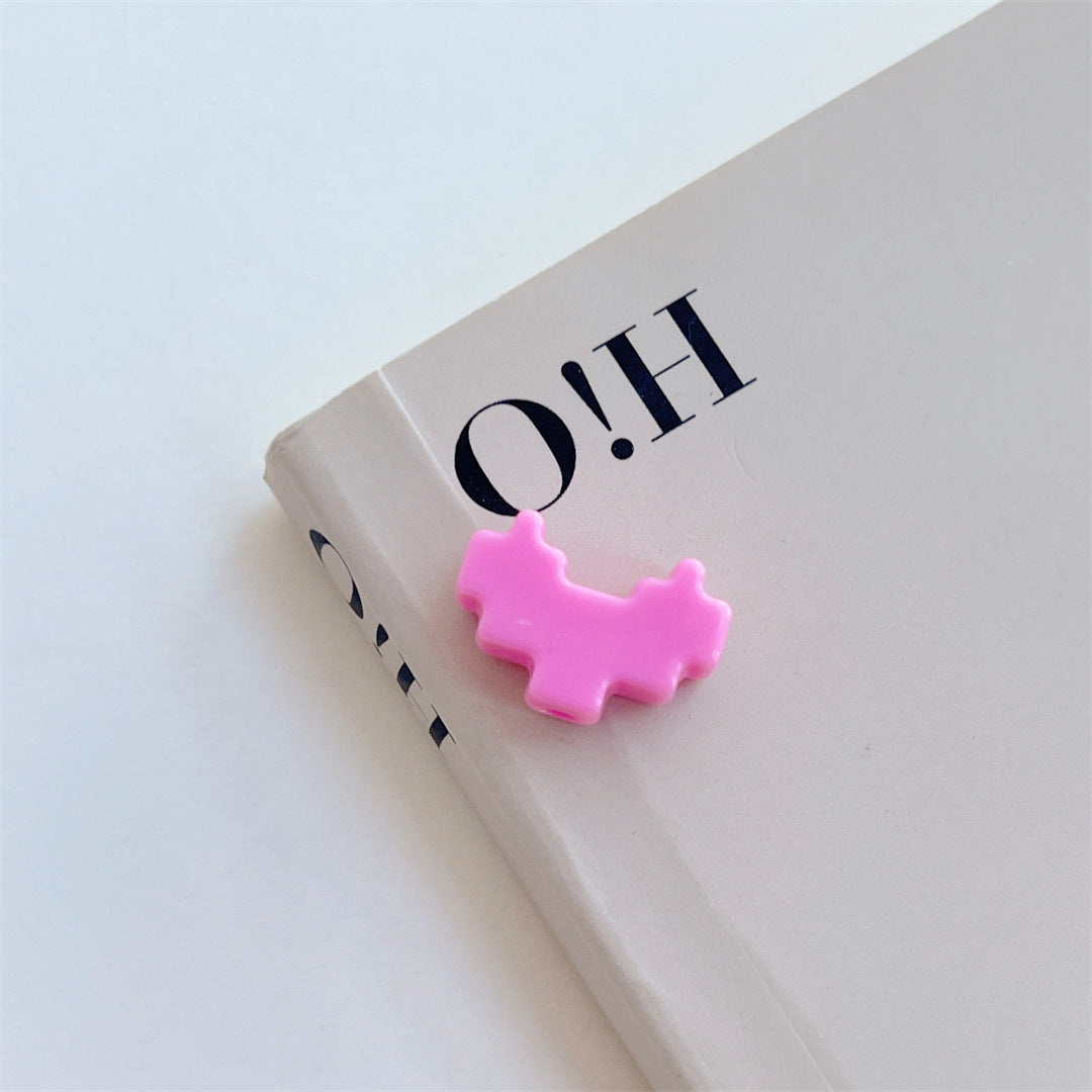 Colorful Pixel Heart Acrylic Beads – Painted Heart Frame Beads for DIY Phone Charms, Bracelets, Keychains & Jewelry Making