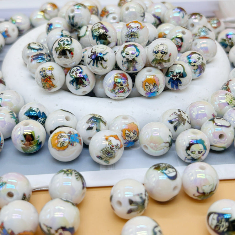 Printed Halloween Acrylic Round Beads
