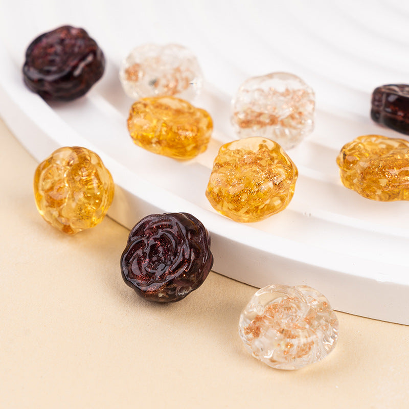 Gold Sand Rose Lampwork Glass Beads