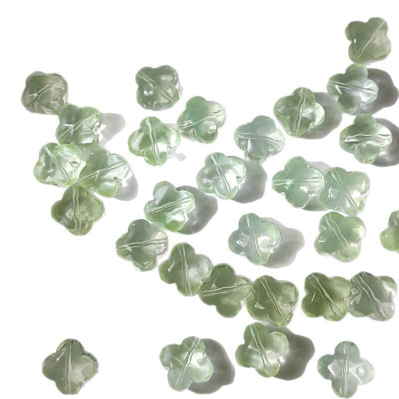 Light green 10x13mm glazed crystal glass four-leaf clover beads