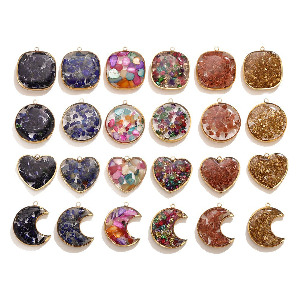 Epoxy Crushed Stone Pendant Charms