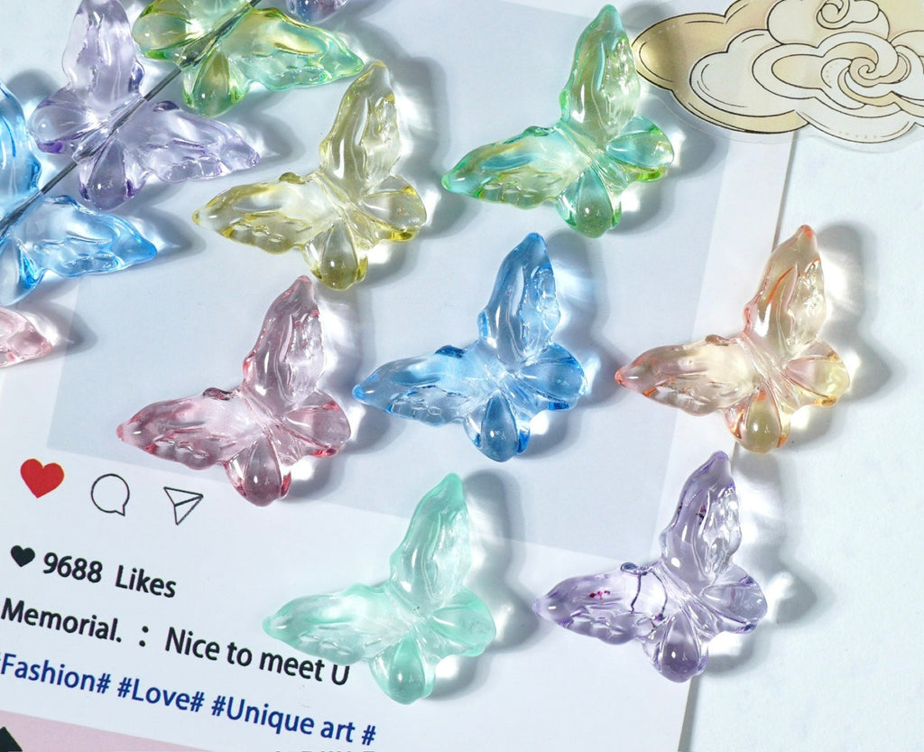 Glazed Engraved 3D Butterfly Beads (Vertical Hole)