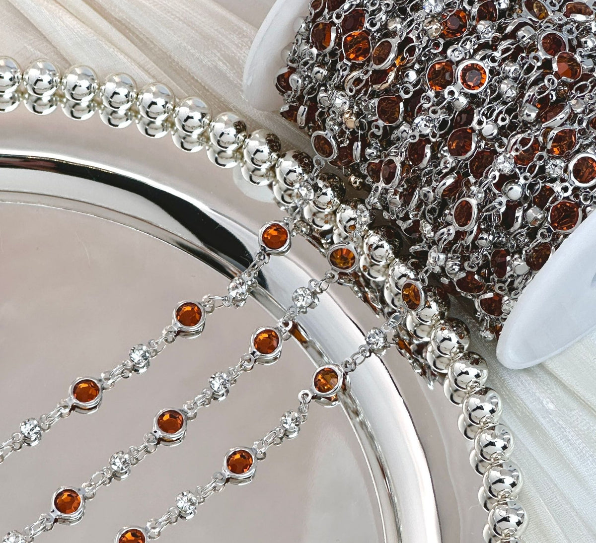 Coffee Brown Glass Beaded Trim Chain – 10 Meters