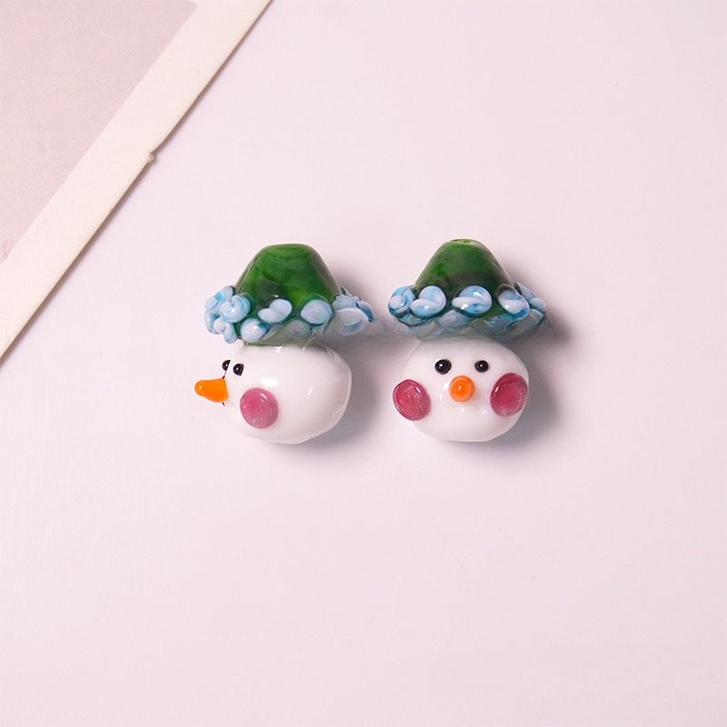 Hand-Painted Christmas Snowman Glass Beads