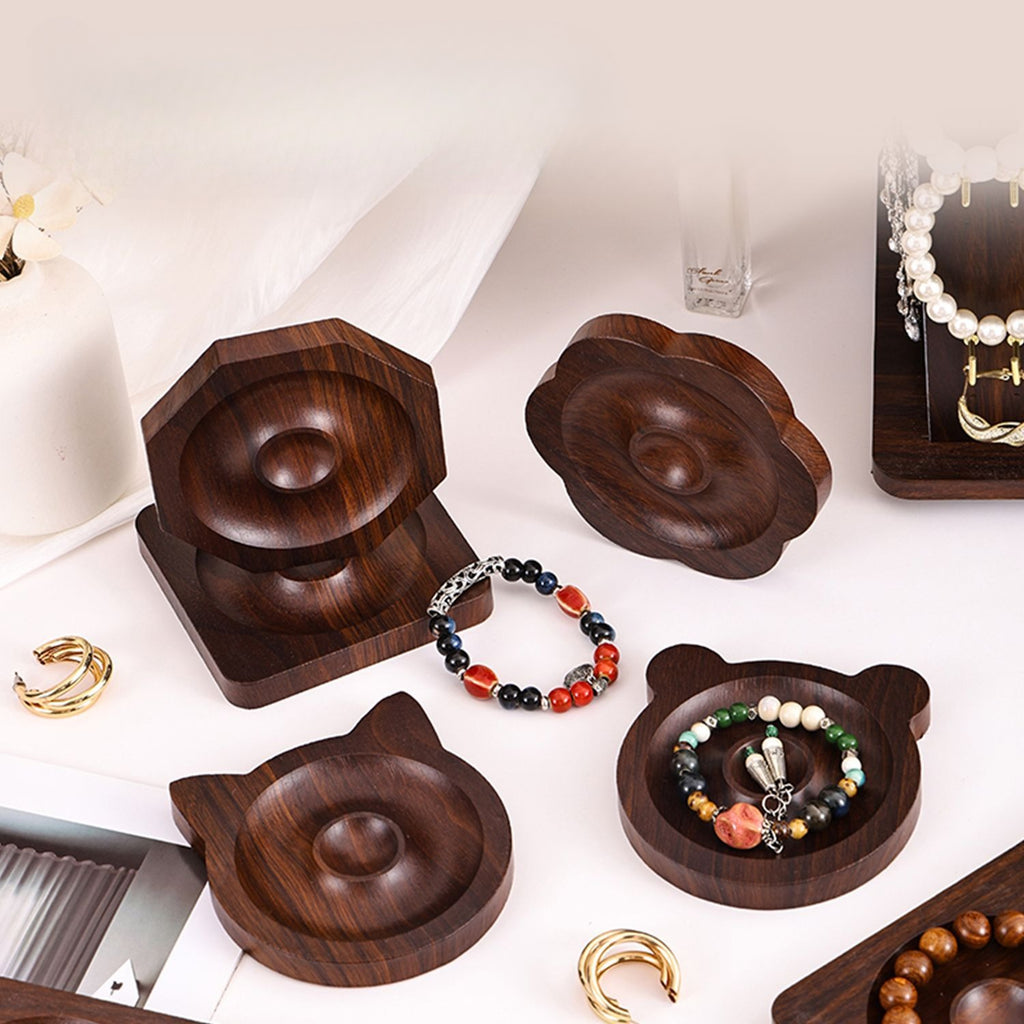 Walnut-Pattern Wooden Bead & Bracelet Display Tray – Vintage Jewelry Display Plate for Gemstone Bracelets, Craft Fairs & Market Stalls
