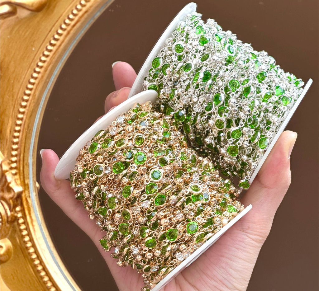 Emerald Green Glass Bead Trim Chain – 10 Meters