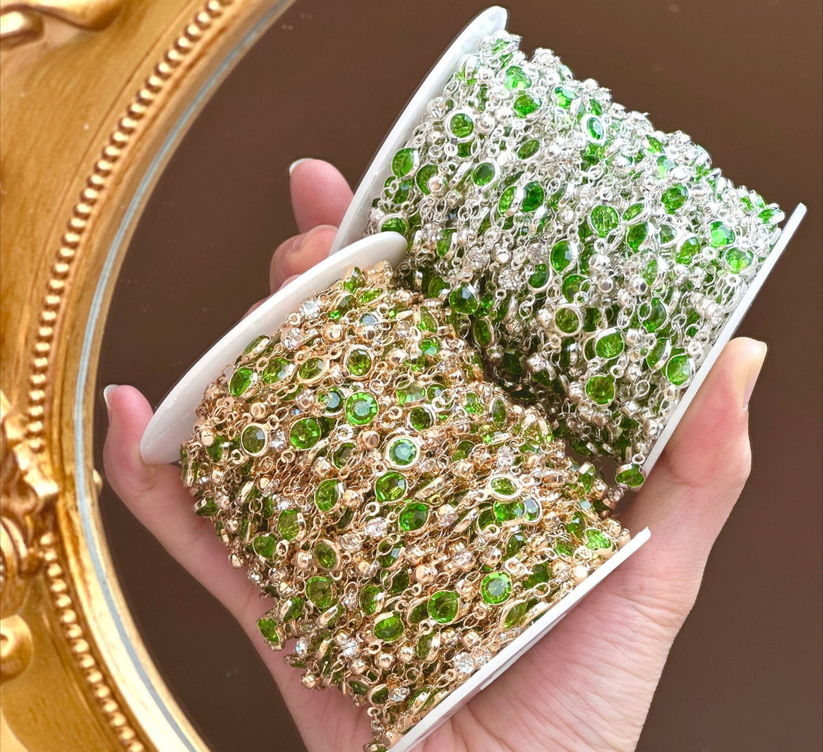 Emerald Green Glass Bead Trim Chain – 10 Meters