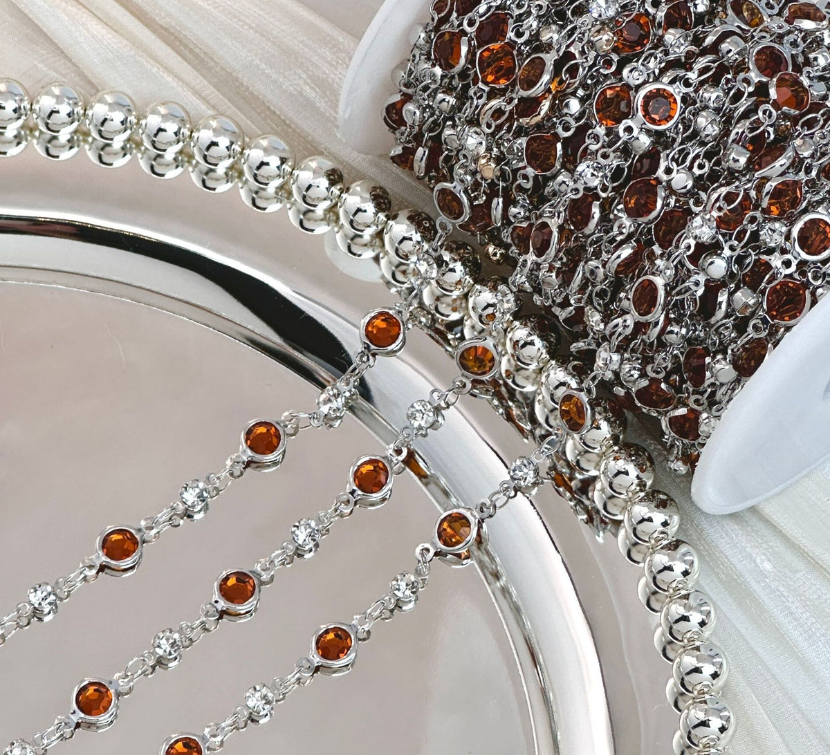 Coffee Brown Glass Beaded Trim Chain – 10 Meters