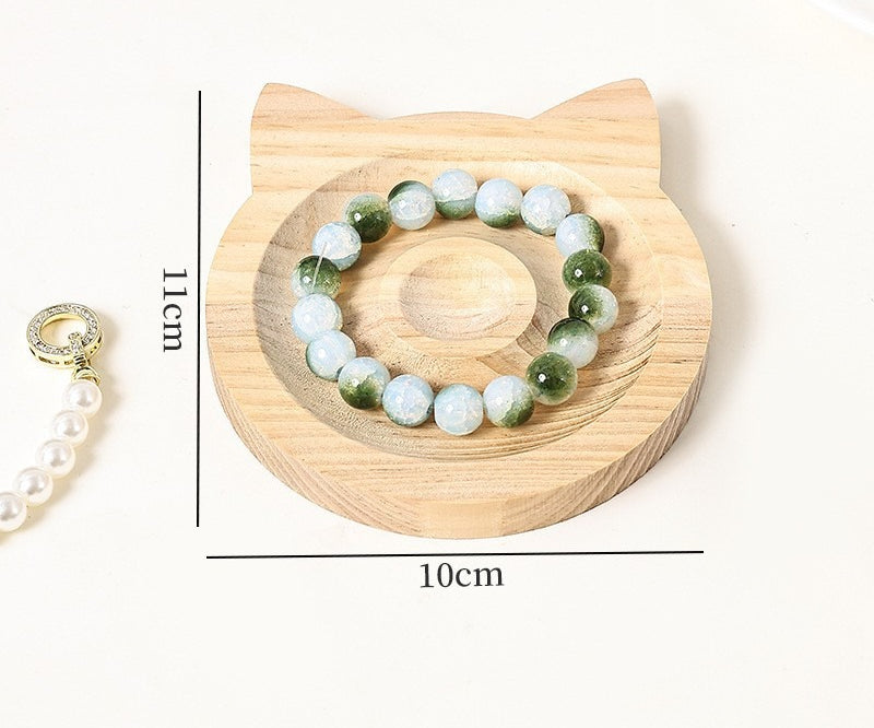 Walnut-Pattern Wooden Bead & Bracelet Display Tray – Vintage Jewelry Display Plate for Gemstone Bracelets, Craft Fairs & Market Stalls