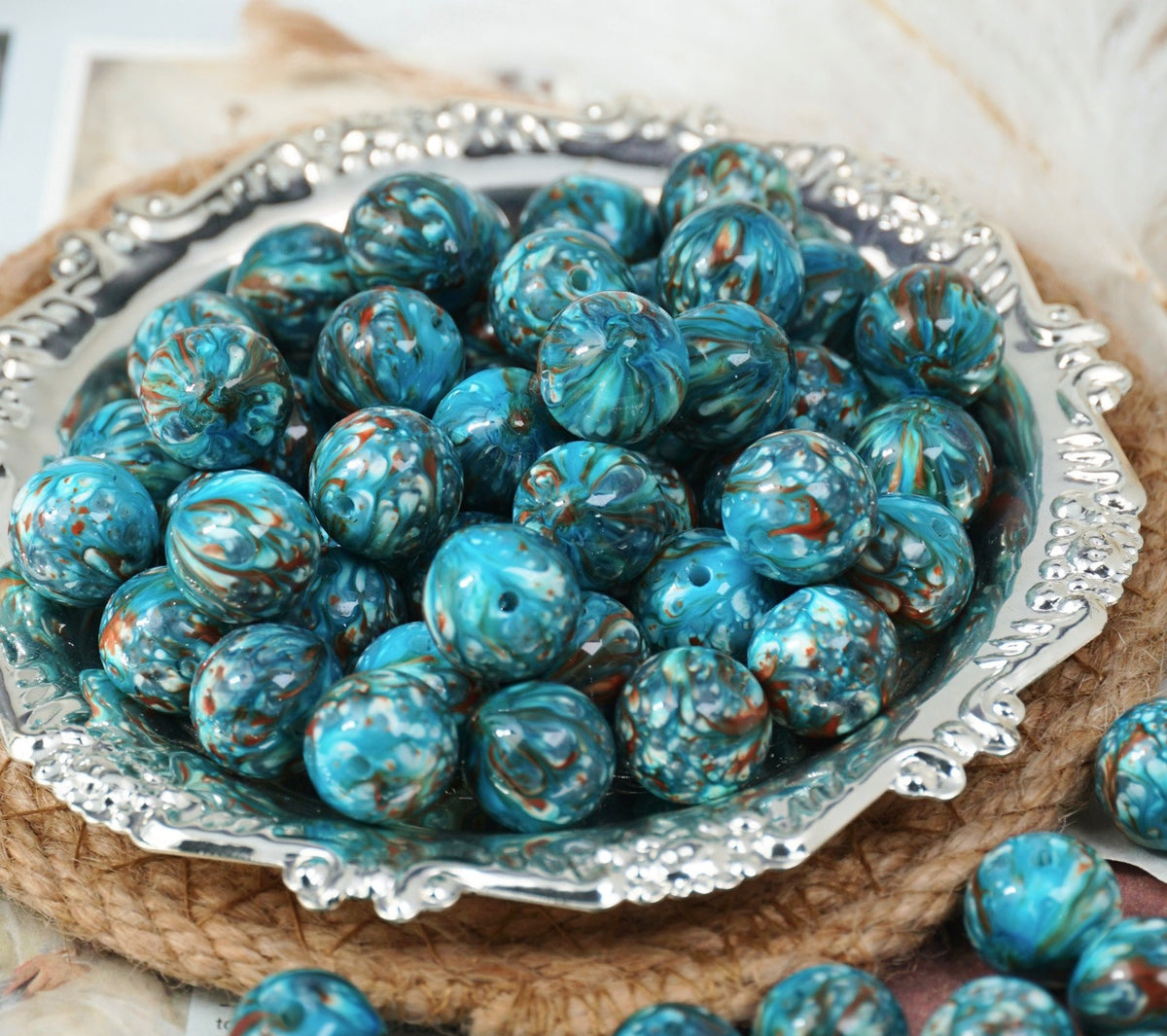 Oil-Painted Glazed Porcelain Round Beads