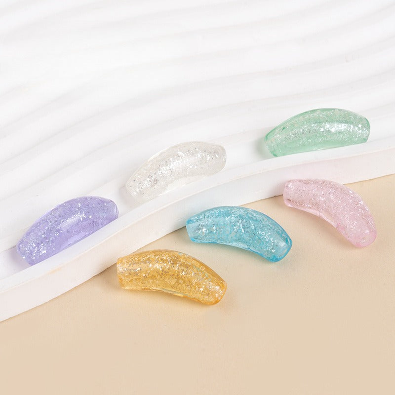 Purple & Pink Crescent Moon Glazed Beads