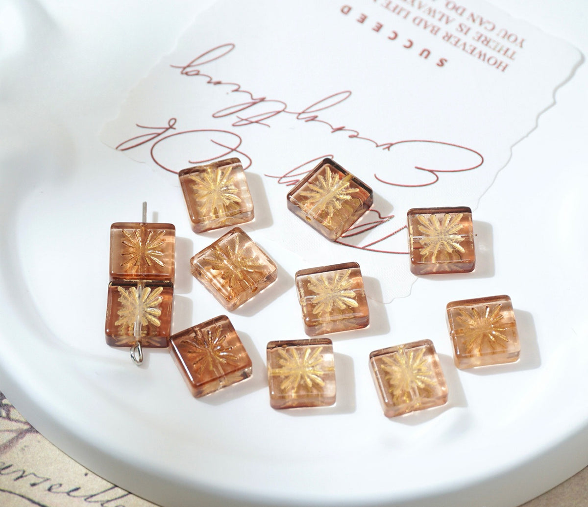 Czech-Style Firework Pattern Square Glass Beads