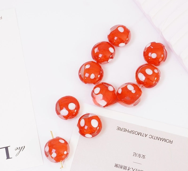 Handmade Polka-Dot Flat Round Glass Beads